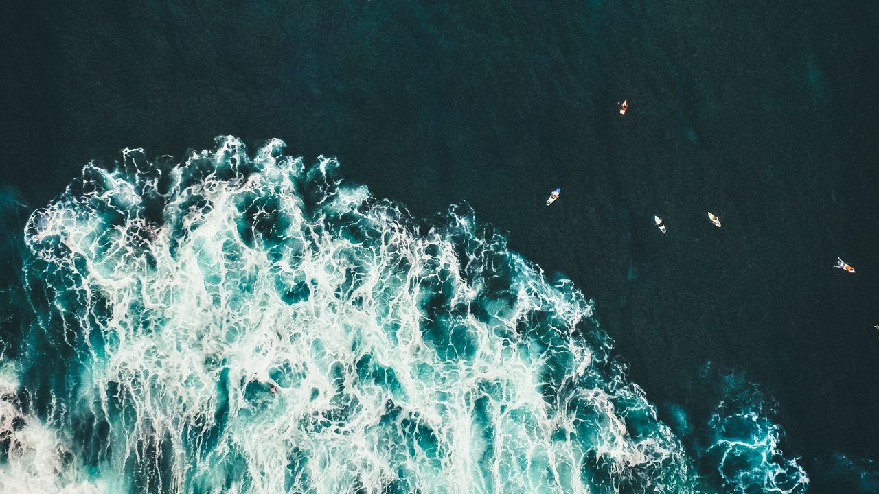 Wallpaper ocean, waves, surf, water, view from above, tropics