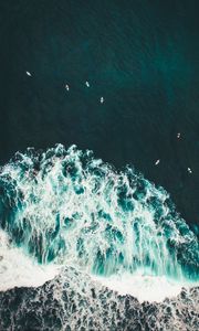 Preview wallpaper ocean, waves, surf, water, view from above, tropics