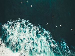 Preview wallpaper ocean, waves, surf, water, view from above, tropics