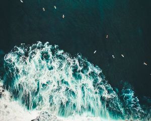 Preview wallpaper ocean, waves, surf, water, view from above, tropics