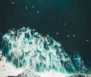 Preview wallpaper ocean, waves, surf, water, view from above, tropics