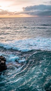 Preview wallpaper ocean, waves, water, horizon, stone