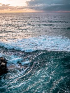 Preview wallpaper ocean, waves, water, horizon, stone