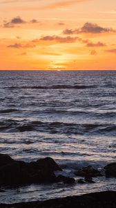 Preview wallpaper ocean, waves, water, horizon, sunset