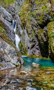 Preview wallpaper ocks, stones, waterfall, moss, nature