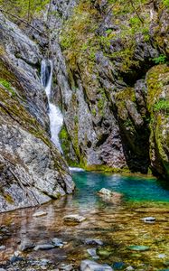 Preview wallpaper ocks, stones, waterfall, moss, nature