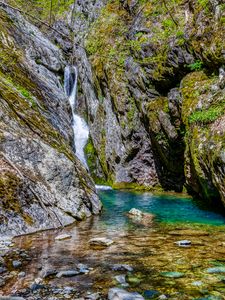 Preview wallpaper ocks, stones, waterfall, moss, nature