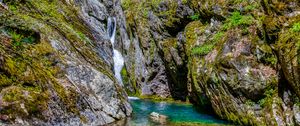 Preview wallpaper ocks, stones, waterfall, moss, nature