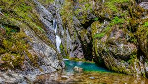 Preview wallpaper ocks, stones, waterfall, moss, nature