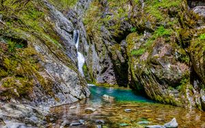 Preview wallpaper ocks, stones, waterfall, moss, nature