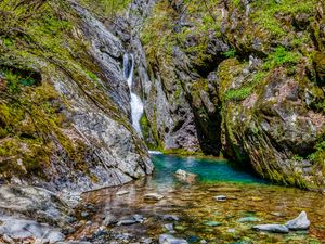 Preview wallpaper ocks, stones, waterfall, moss, nature