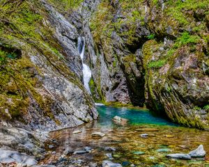 Preview wallpaper ocks, stones, waterfall, moss, nature