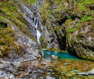 Preview wallpaper ocks, stones, waterfall, moss, nature