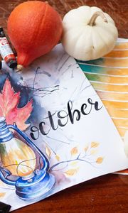 Preview wallpaper october, autumn, pumpkin, paints, inscription