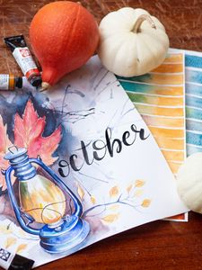 Preview wallpaper october, autumn, pumpkin, paints, inscription