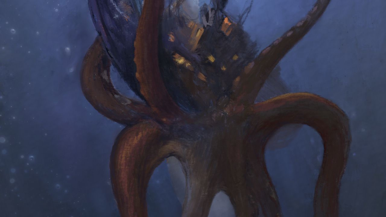 Wallpaper octopus, tentacles, underwater world, art, dark