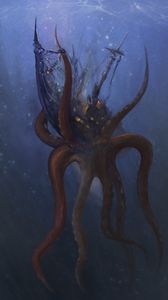 Preview wallpaper octopus, tentacles, underwater world, art, dark