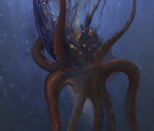 Preview wallpaper octopus, tentacles, underwater world, art, dark