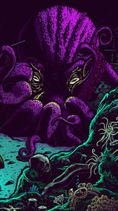 Preview wallpaper octopus, underwater world, art, treasures
