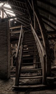 Preview wallpaper old building, stairs, dark, nostalgic, construction