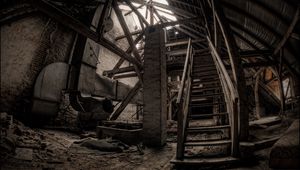 Preview wallpaper old building, stairs, dark, nostalgic, construction