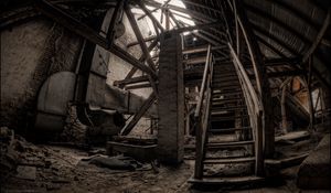 Preview wallpaper old building, stairs, dark, nostalgic, construction