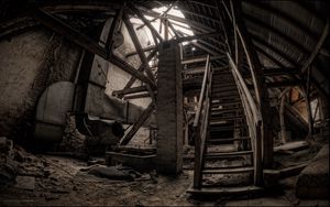 Preview wallpaper old building, stairs, dark, nostalgic, construction