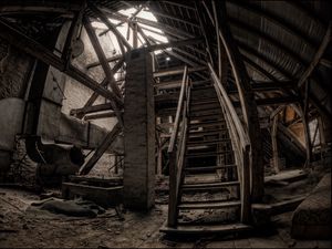 Preview wallpaper old building, stairs, dark, nostalgic, construction