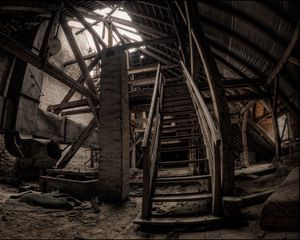 Preview wallpaper old building, stairs, dark, nostalgic, construction