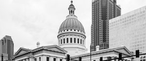 Preview wallpaper old courthouse, architecture, building, dome, bw