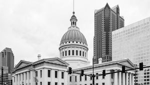 Preview wallpaper old courthouse, architecture, building, dome, bw