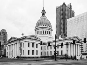Preview wallpaper old courthouse, architecture, building, dome, bw