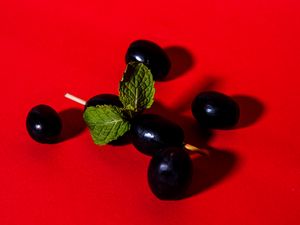 Preview wallpaper olives, berries, toothpick, red