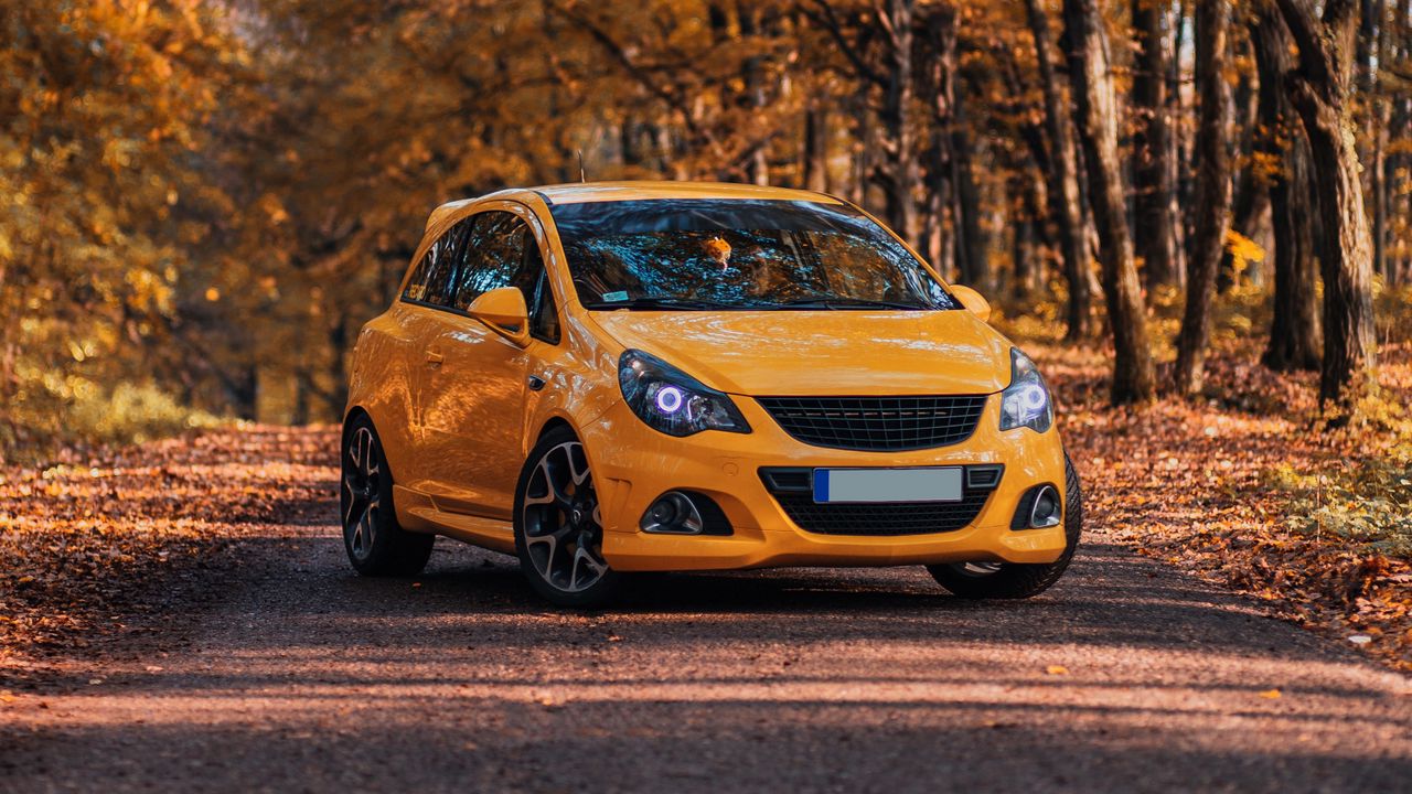 Wallpaper opel corsa opc, opel, car, yellow, front view, autumn