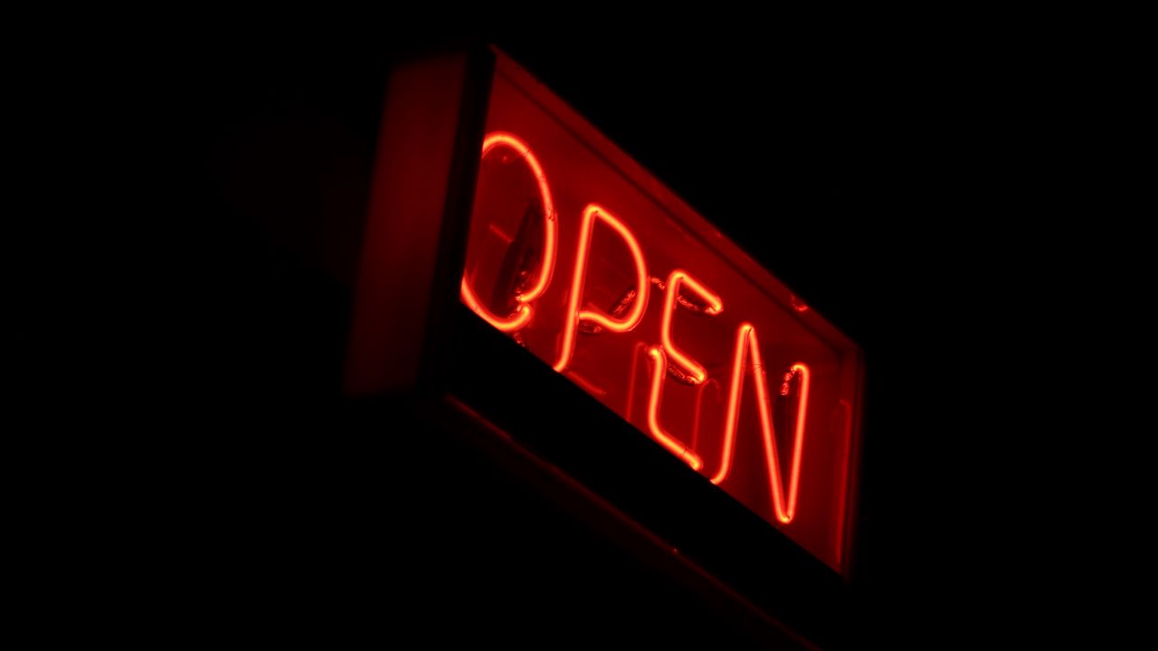 Wallpaper open, neon, sign, dark