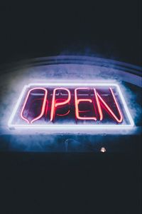 Preview wallpaper open, sign, neon, fog, light