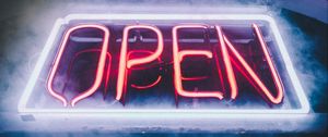 Preview wallpaper open, sign, neon, fog, light