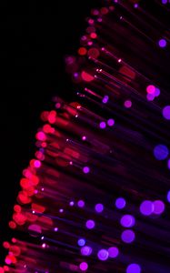 Preview wallpaper optical fiber, glare, thread, glitter, red, purple