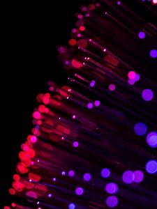 Preview wallpaper optical fiber, glare, thread, glitter, red, purple