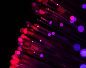 Preview wallpaper optical fiber, glare, thread, glitter, red, purple