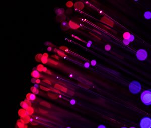 Preview wallpaper optical fiber, glare, thread, glitter, red, purple