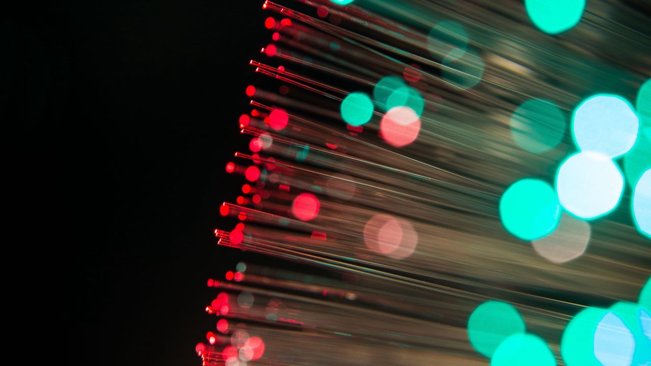 Wallpaper optical fiber, glare, thread, bokeh, glow, lights