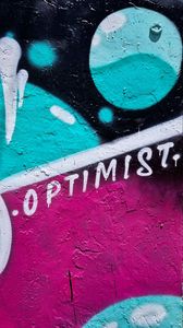 Preview wallpaper optimist, word, paint, graffiti, wall, art