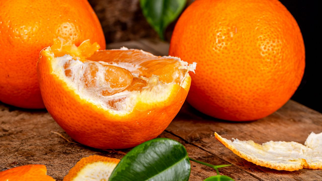 Wallpaper orange, citrus, fruit, peel, leaves