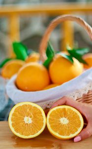 Preview wallpaper orange, fruit, citrus, slices, hand