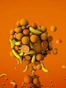 Preview wallpaper oranges, bananas, 3d, flight