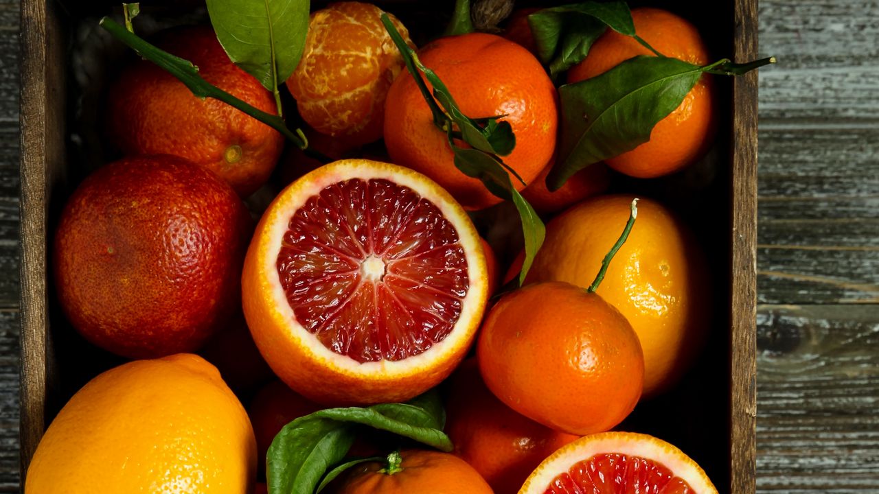 Wallpaper oranges, grapefruit, fruits, basket