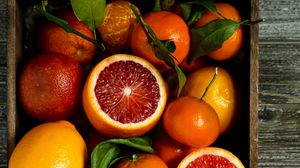 Preview wallpaper oranges, grapefruit, fruits, basket