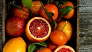 Preview wallpaper oranges, grapefruit, fruits, basket