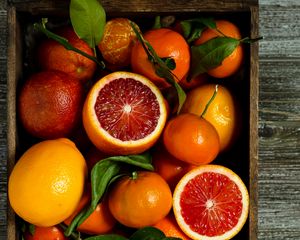 Preview wallpaper oranges, grapefruit, fruits, basket